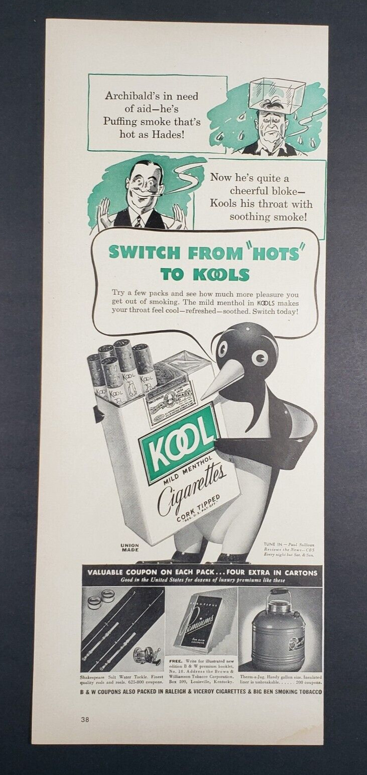 1940 Print Ad Kool Menthol Cigarettes Cork Tipped Ice Block On Archibald\'s Head