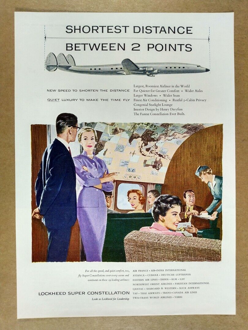 1955 Lockheed Super Constellation Airliner vintage print Ad