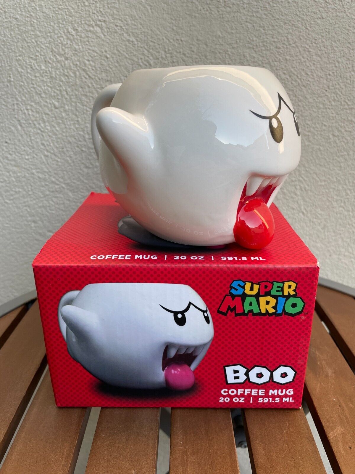 Official Nintendo Super Mario Bros White Boo Coffee Mug Cup Just Funky NEW w BOX