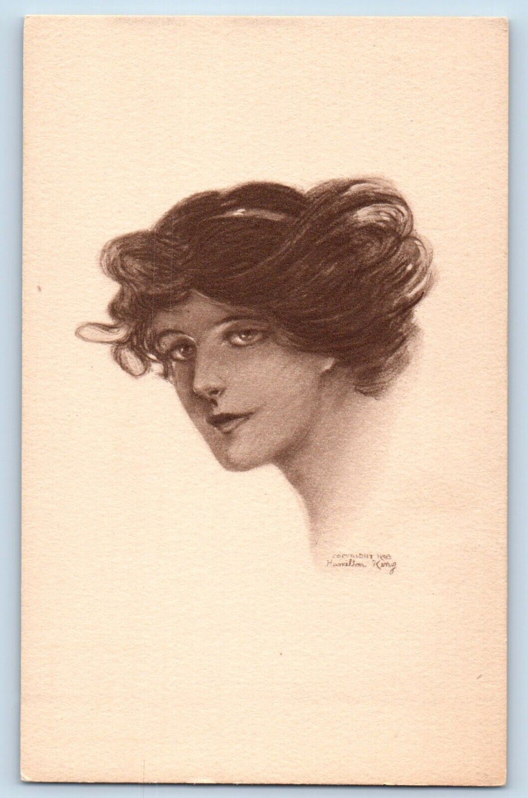 Hamilton King Artist Signed Postcard Pretty Woman Curly Hair c1910\'s Antique