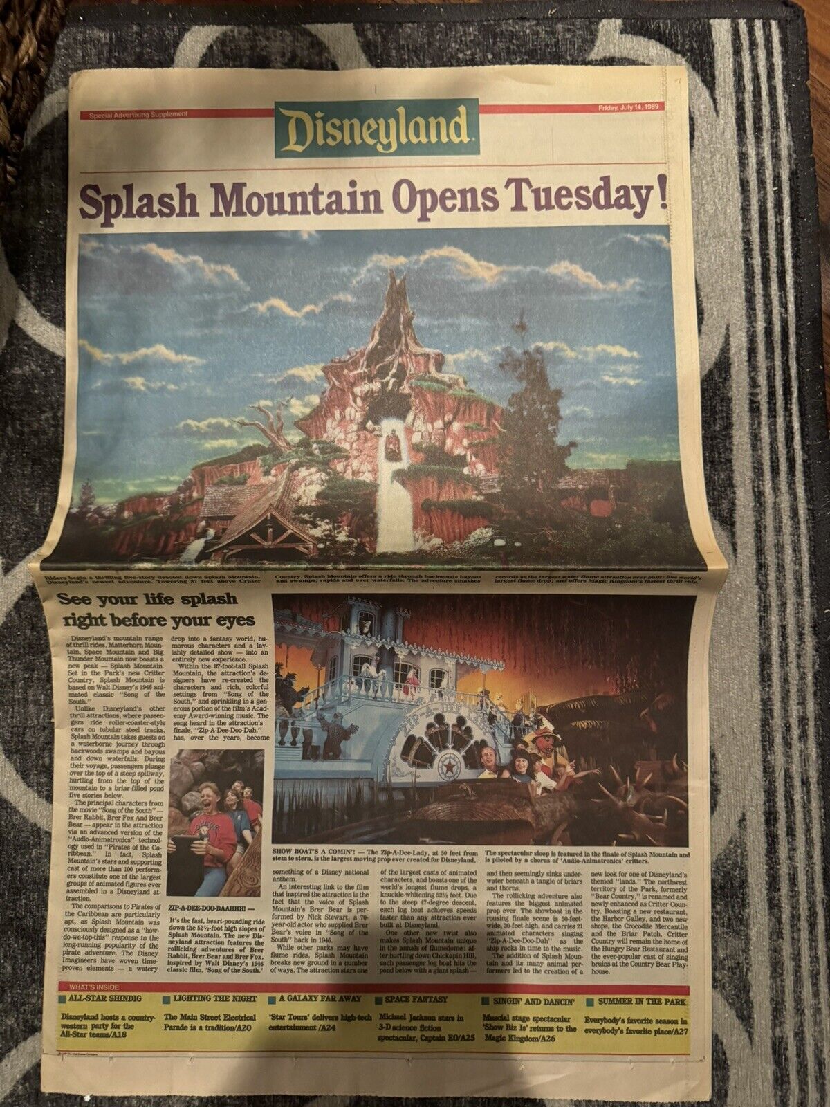 Disneyland Splash Mountain Opening Day Newspaper
