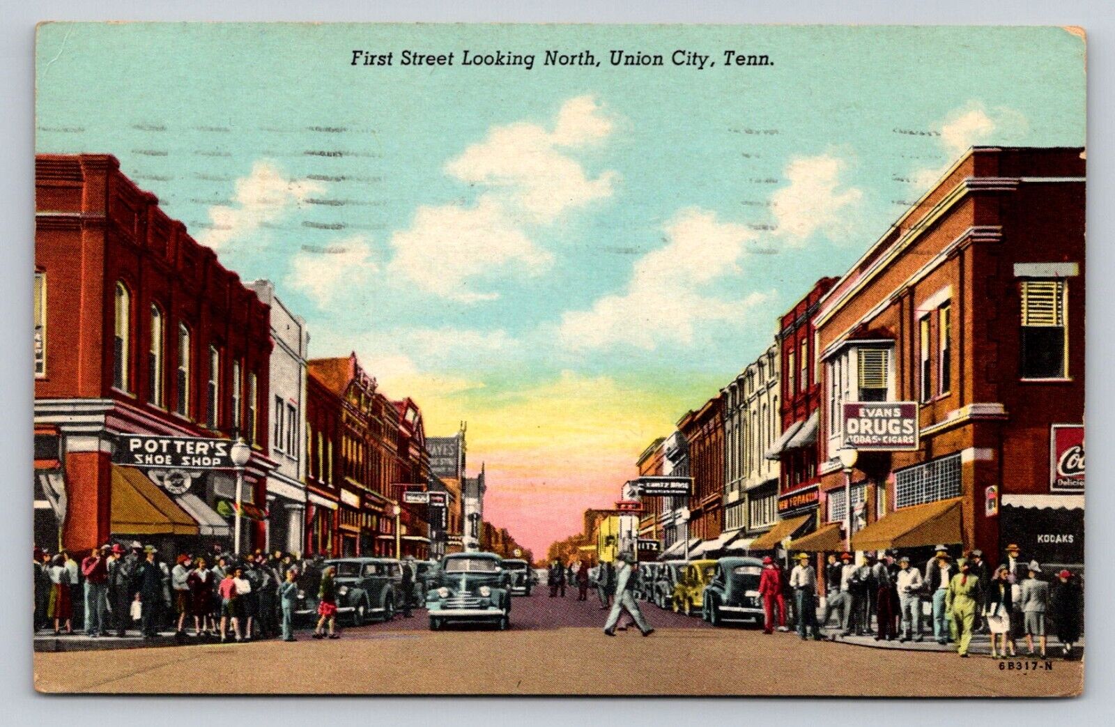 c1950s First Street Looking North Union City Tennessee P829
