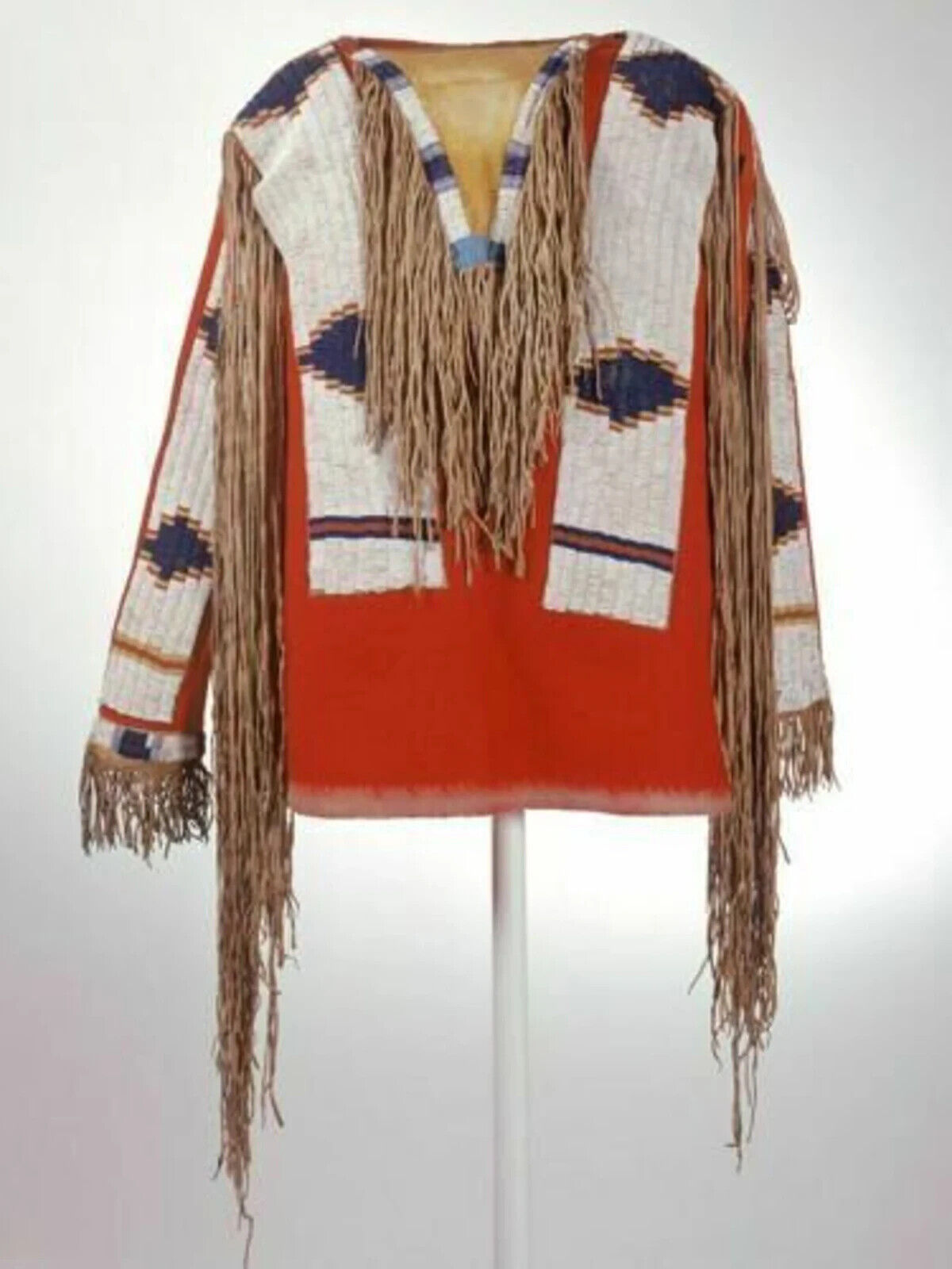 Old Style Beaded Hand Colored Buckskin Suede Hide Powwow Regalia Shirt NS68