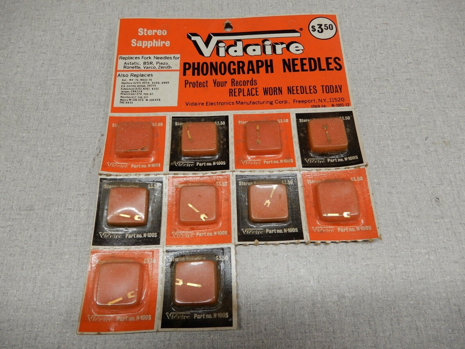 Vidaire Phonograph Needles NOS N-100S Fork Needles Qty 10 