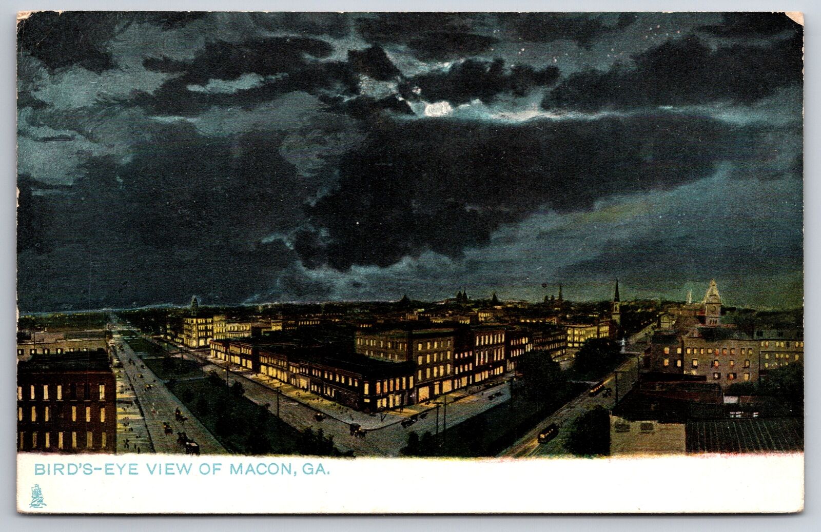 Macon Georgia~Main Street Birdseye View @ Night~1907 TUCK Postcard