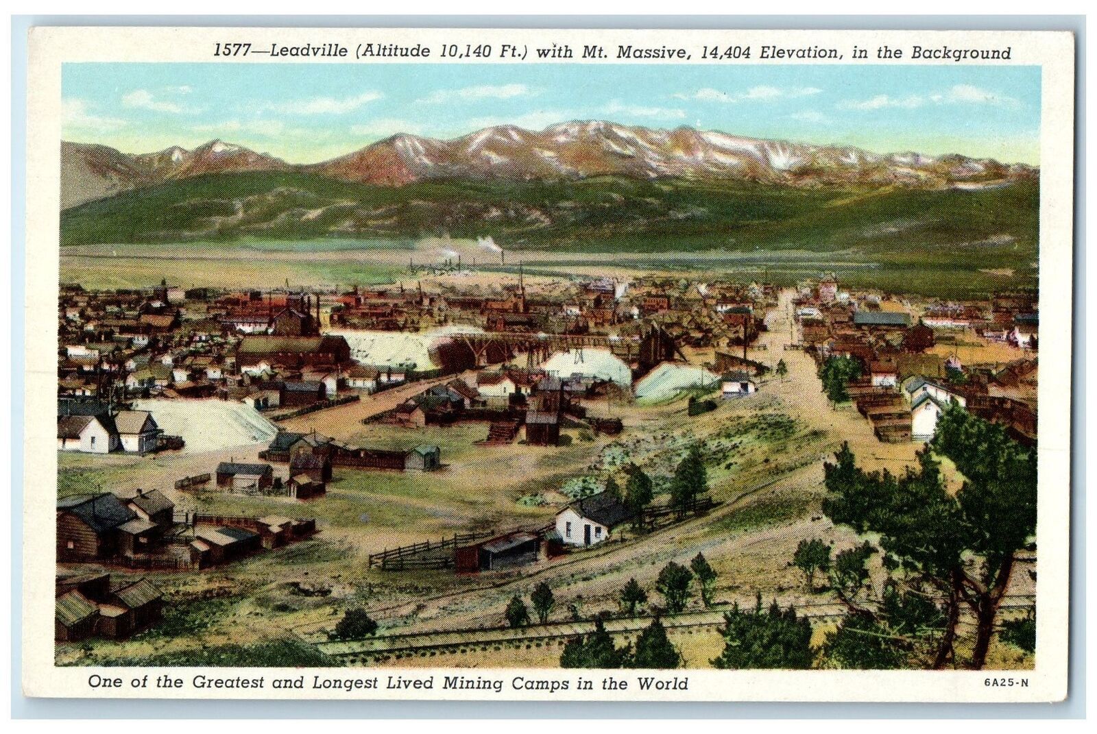 c1940's Leadville Mount With Mt. Massive 14,404 Elevation Leadville CO Postcard