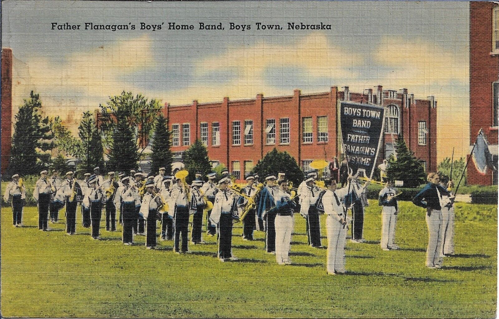 Boys Town Nebraska Postcard Father Flanagan's Boys Home Band Vintage 1941