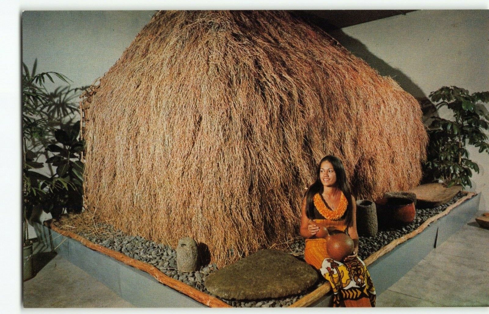 Native Hawaiian Girl Grass Hale~Lyman Museum Hilo Hawaii Vintag Postcard Hula-HC