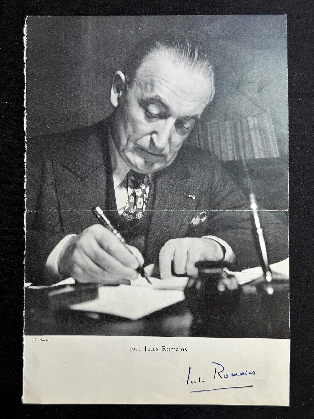  Jules Romains (1885-1972) Autograph Signature Photo Press Cutout