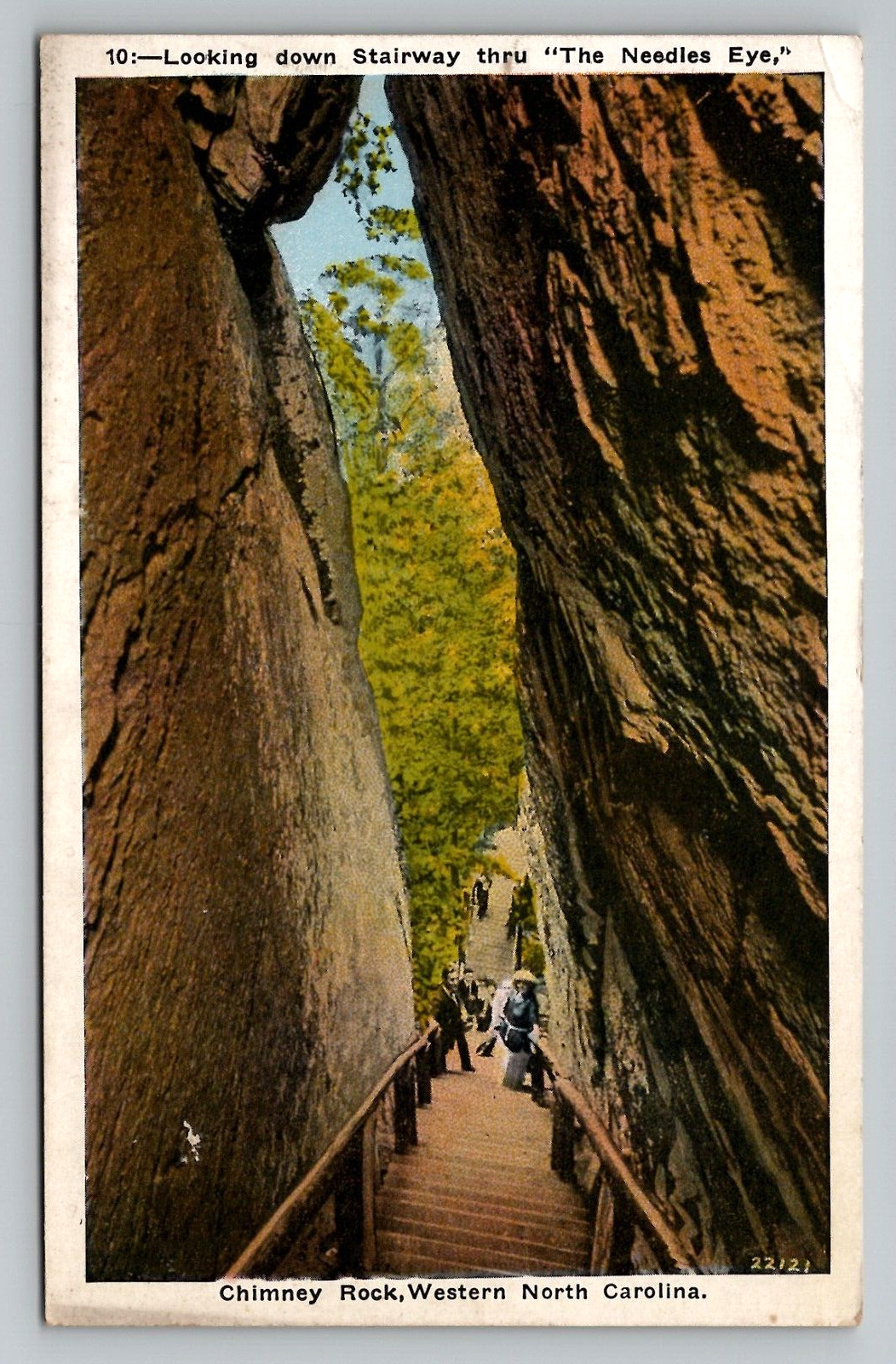 Postcard North Carolina Chimney Rock Stairway thru The Needles Eye Unposted