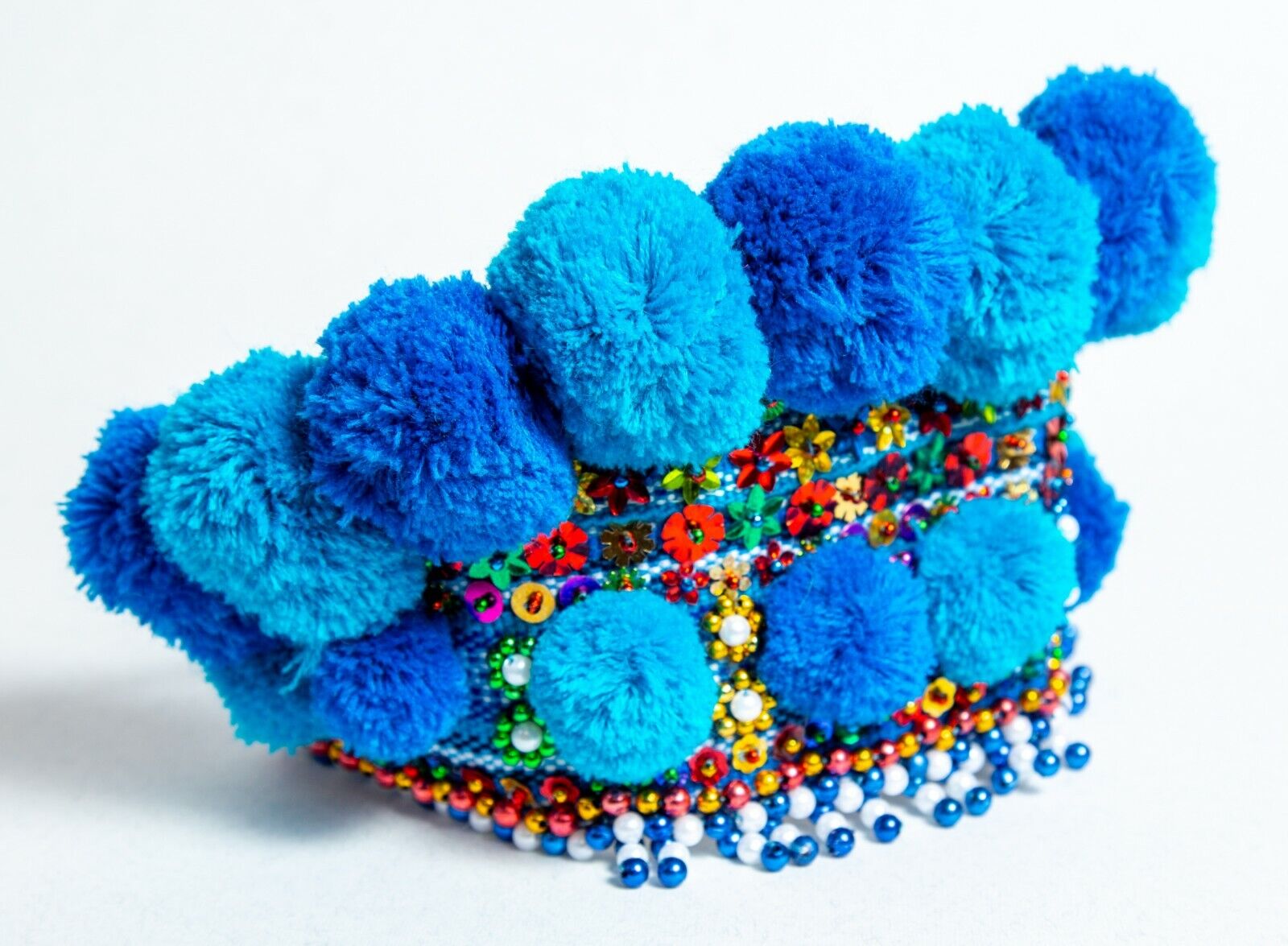 Ukrainian Chiltse crown Kokoshnik wreath beaded BLUE Wedding heardress Hair hoop