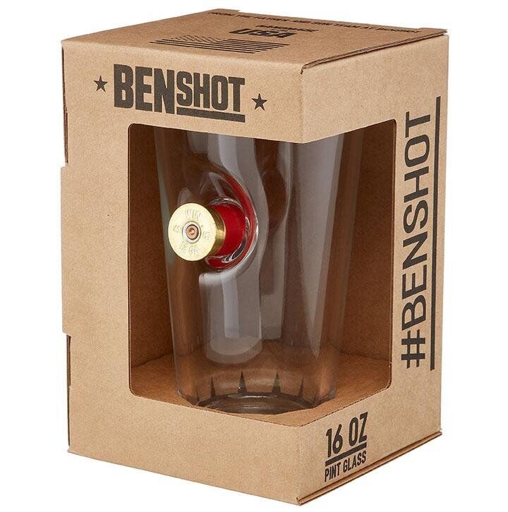 Original BenShot Pint Pub Glass w/ Real Shotgun Shell Wedding Hunting Gift
