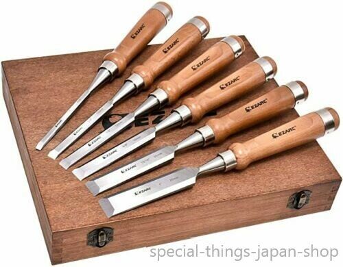 EZARC Japanese Nomi Chisel 6 piece Set Wood carpenter Tool  Improved version Box
