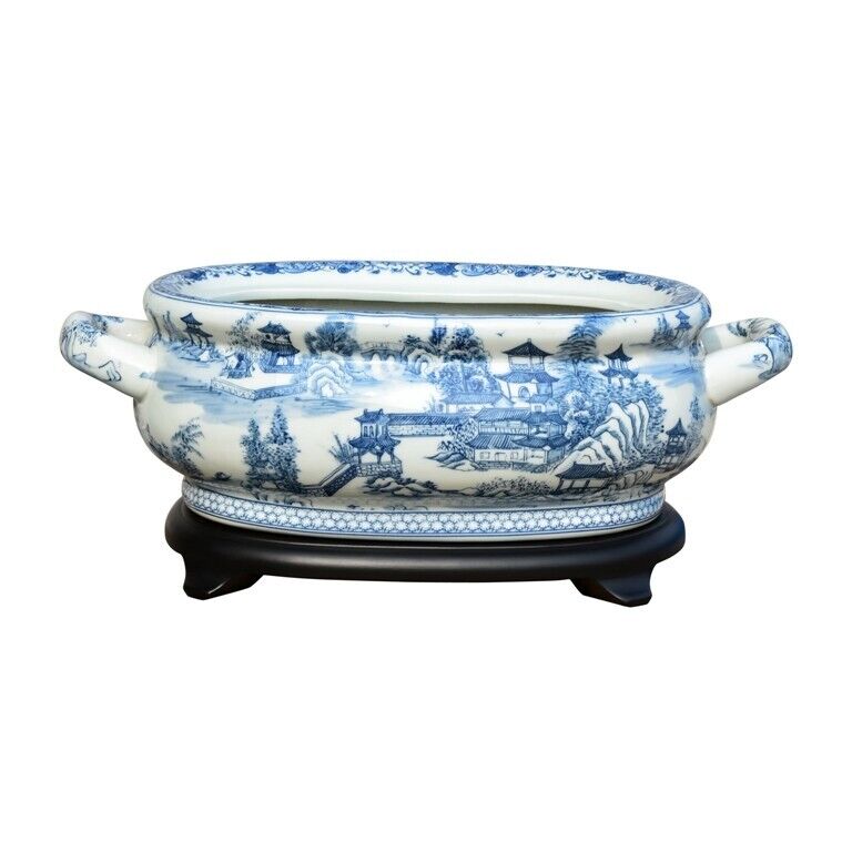 Blue And White Porcelain Chinoiserie Foot Bath Basin
