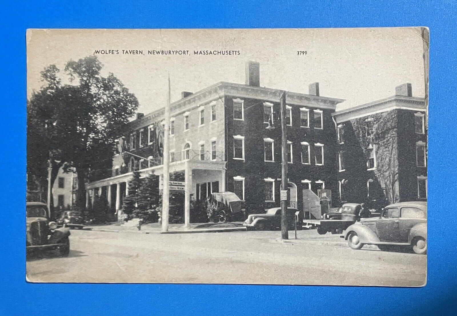 NEWBURYPORT MA Wolfe Tavern Street View Massachusetts Vintage Postcard Old Cars