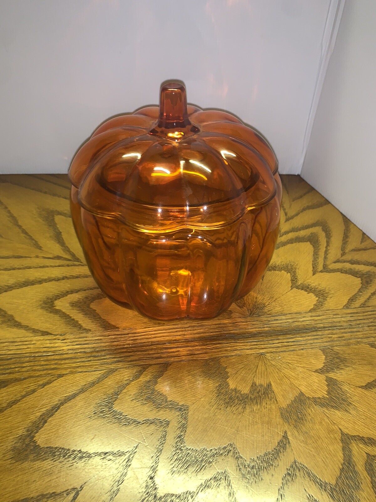 Anchor Hocking Orange Glass Pumpkin Jar With Lid Halloween Thanksgiving Autumn
