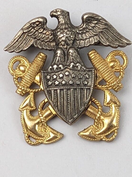 Vintage WWII US Navy Sterling Silver Eagle Gold Anchor Pin 1/20 10k  BALFOUR