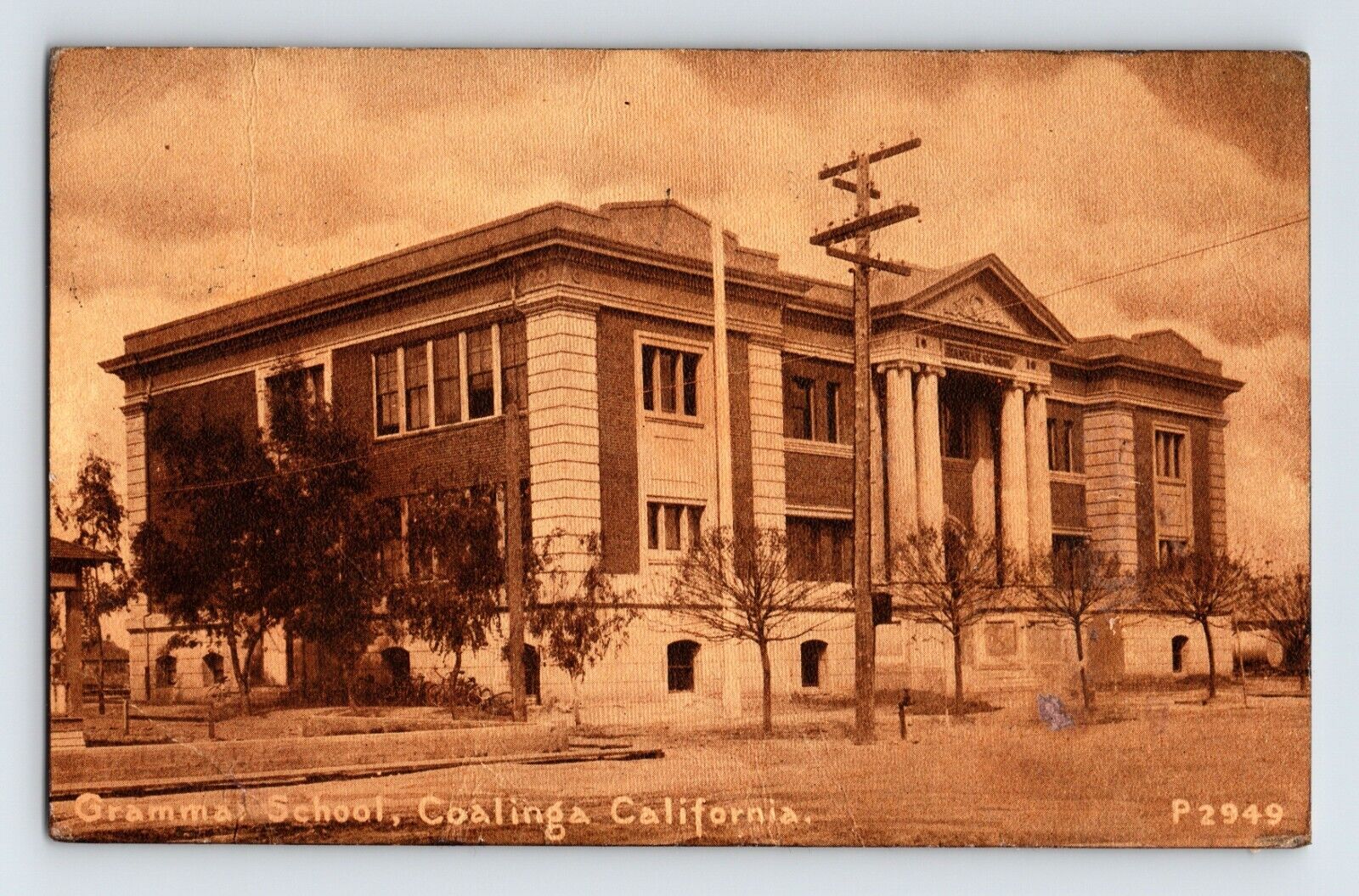 Postcard California Coalinga CA Grammar School Sepia 1910 Posted Divided Back