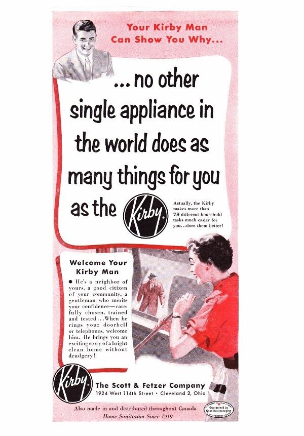 AD KIRBY VACUUM CLEANER Vintage 1955 GREAT Color REPRINT 8x10\