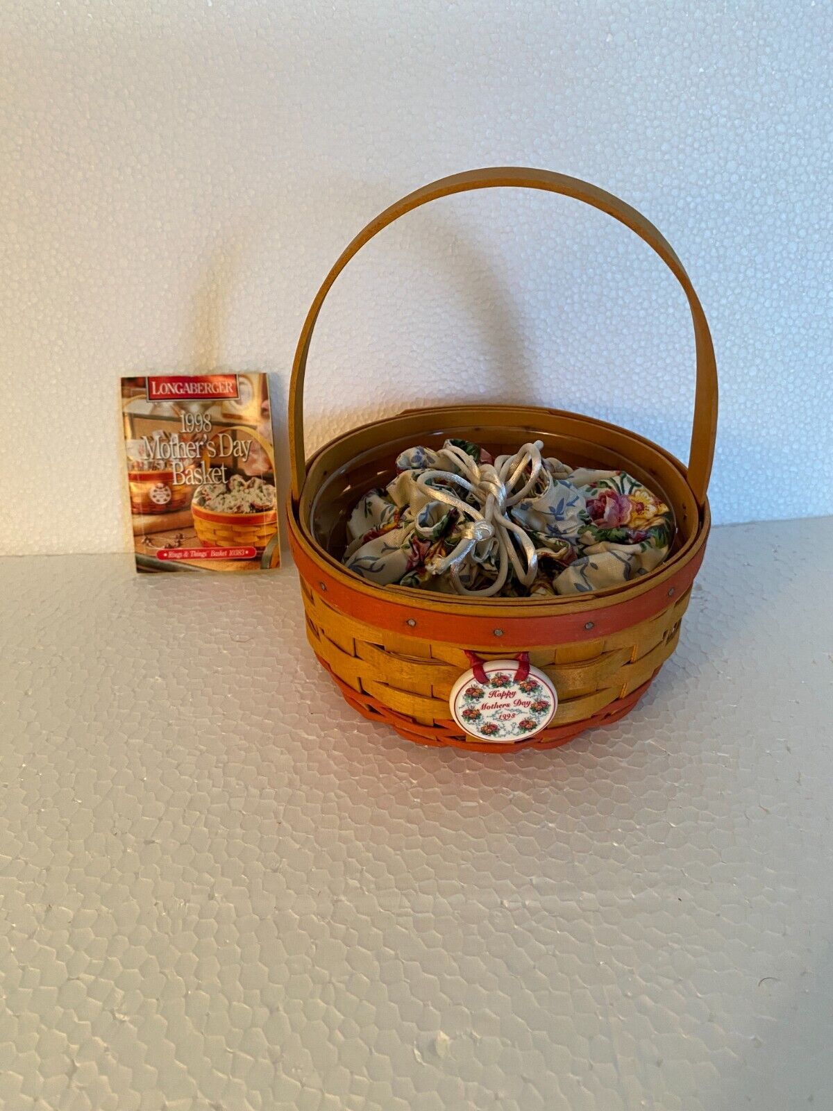 Longaberger 1998 Mothers Day Rings & Things Basket Tie-On Prot. & Jewelry Pouch