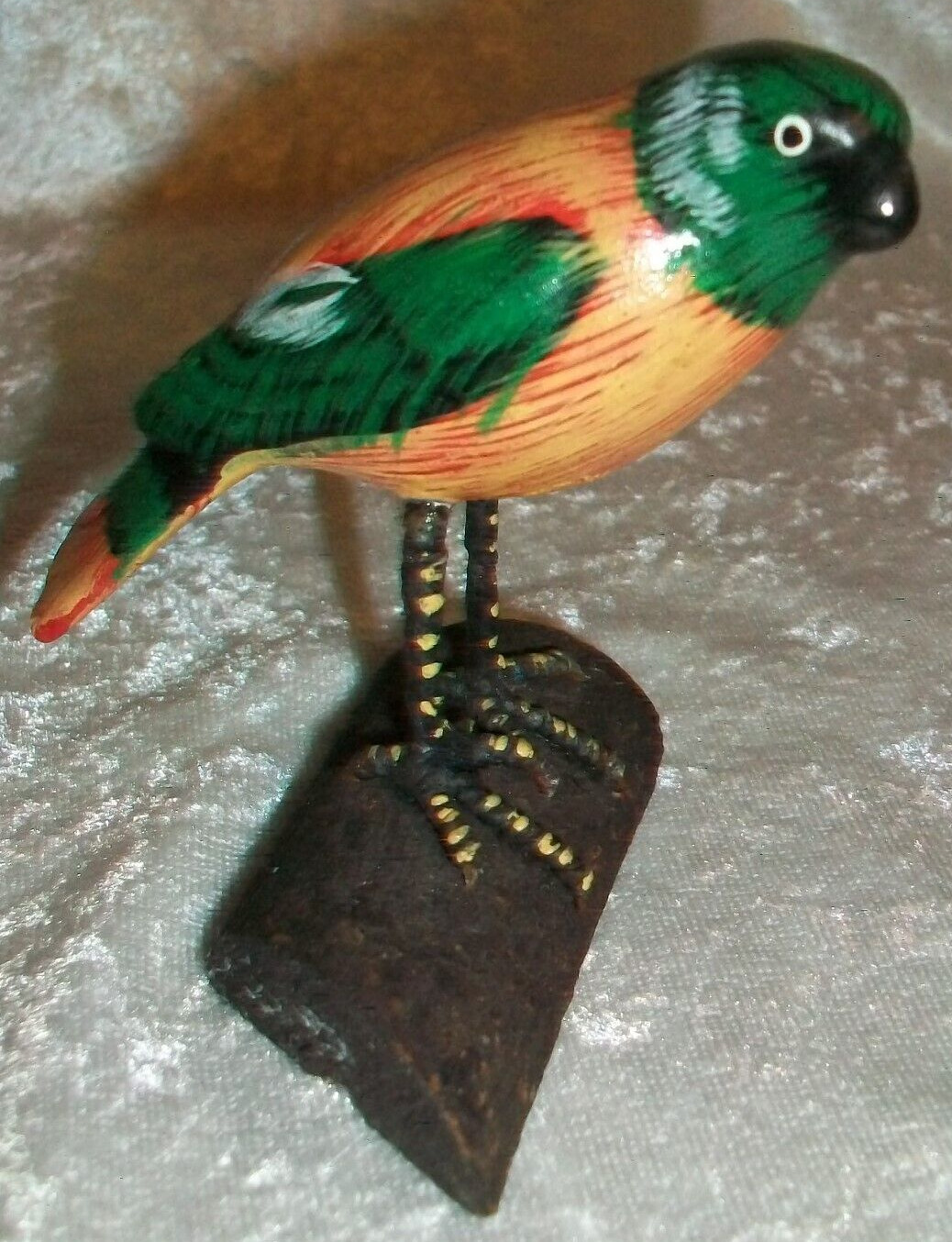 Vintage Hand Painted Terracotta Art Pottery Perched Bird Wood Branch Figurine