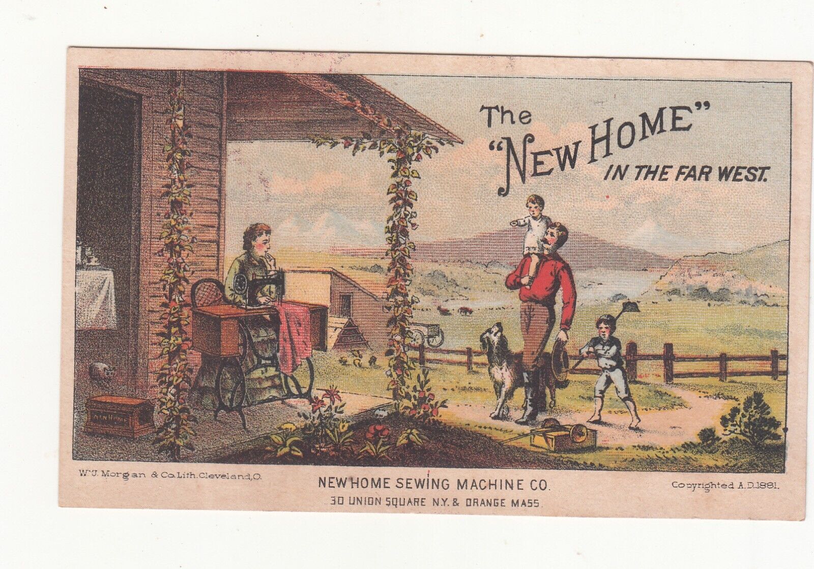 New Home Sewing Machine The Far West Orange MA Homestead Vict Card c1880s