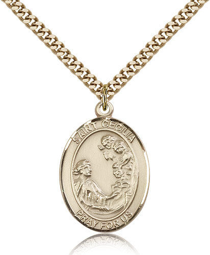 Saint Cecilia Medal For Men - Gold Filled Necklace On 24 Chain - 30 Day Mone...