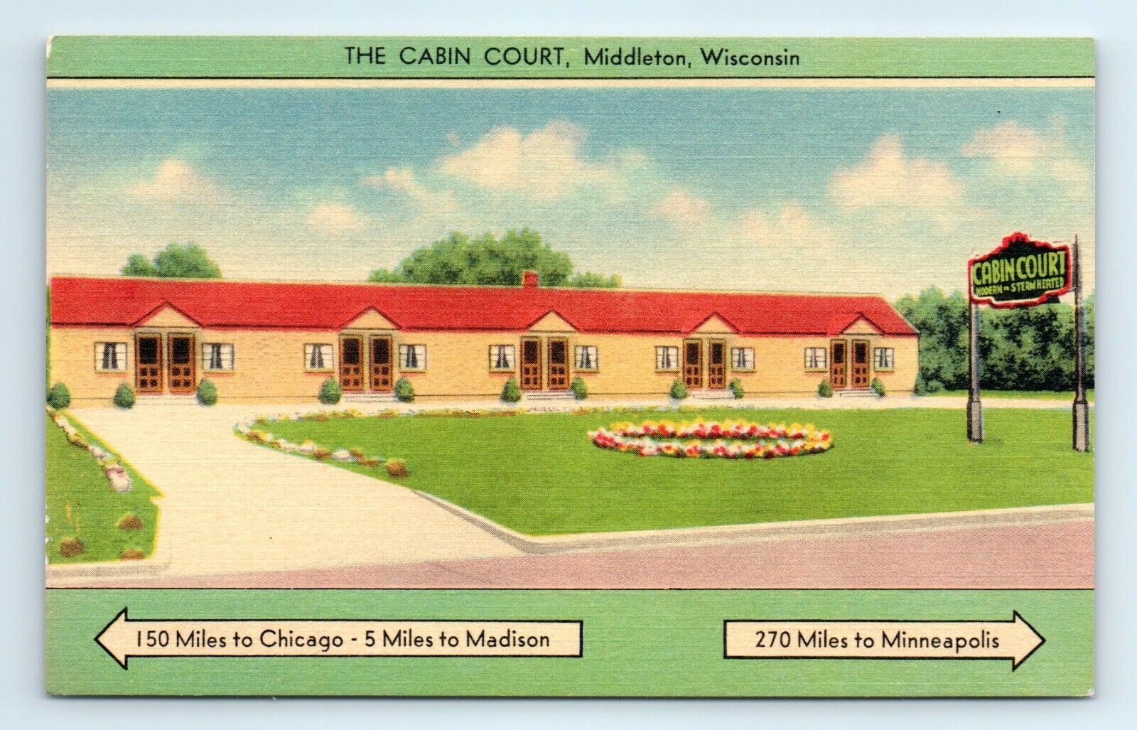 1950s Middleton,WI Postcard, CABIN COURT Apartments