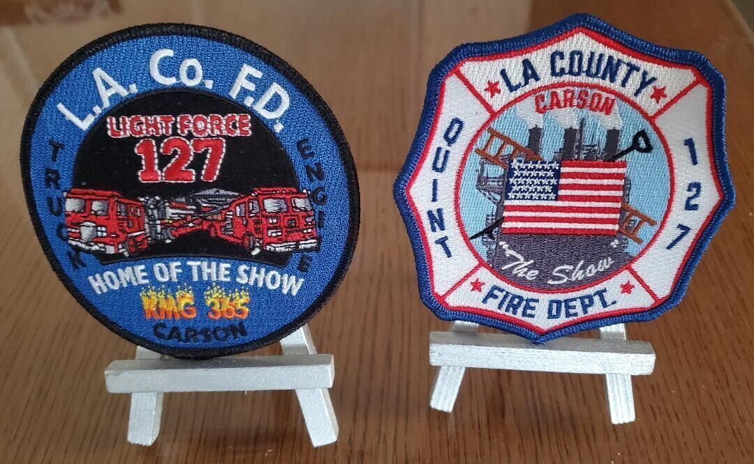 LA County Station 127 Set of Two Fire Patches EMERGENCY Home of the Show  NEW 