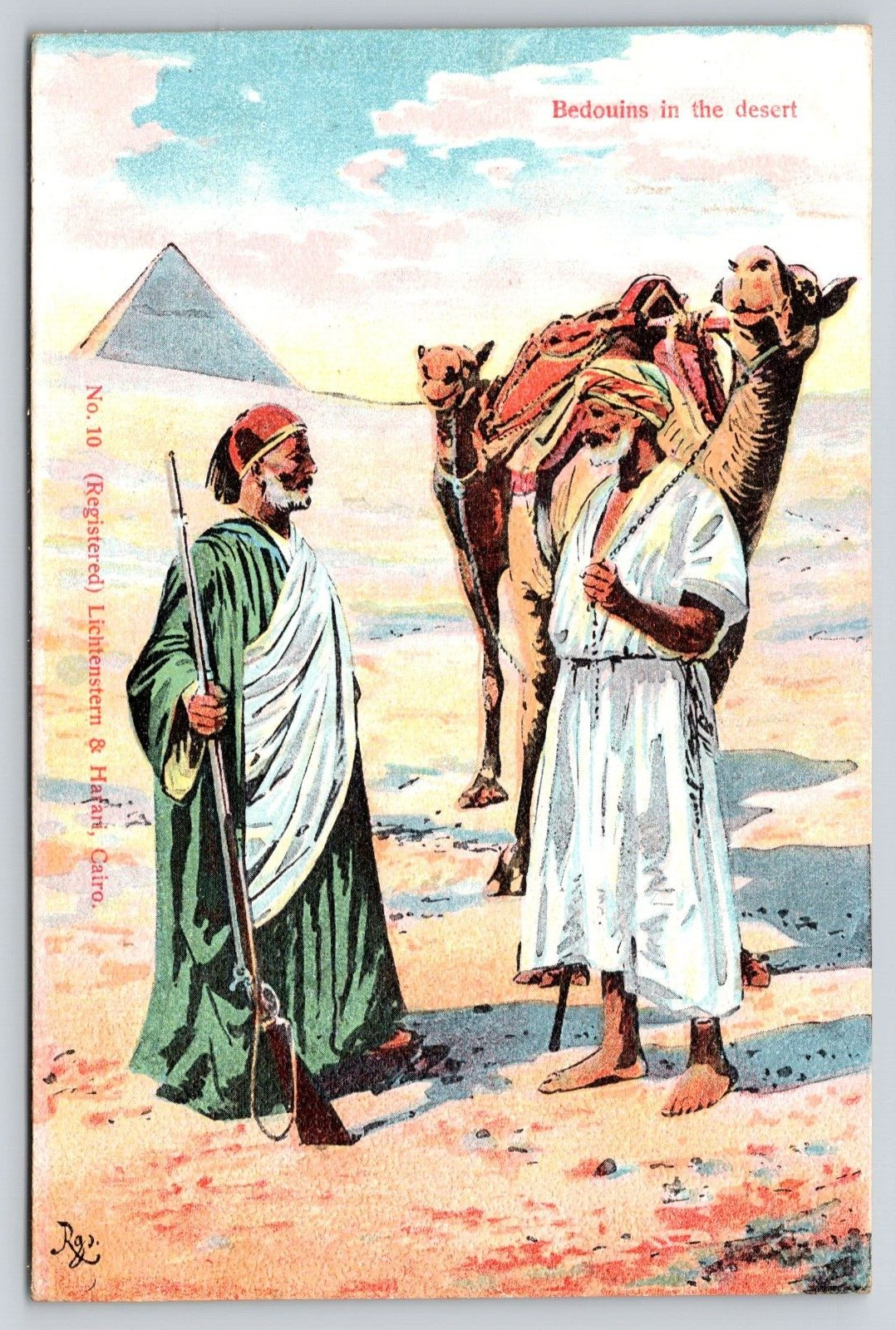 Bedouins Nomads in the Desert Long Rifle Camel Pyramid Cairo Egypt Postcard