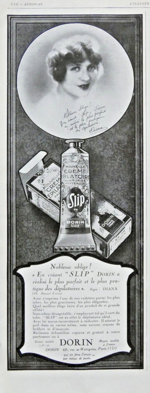 1928 ADVERTISING DORIN BRIEF EPILATORY CREAM IS USED AS IS - DIANA