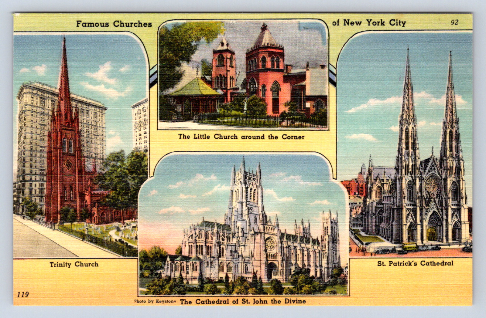Vintage Postcard Famous Churches of New York City Trinity Little Church St John