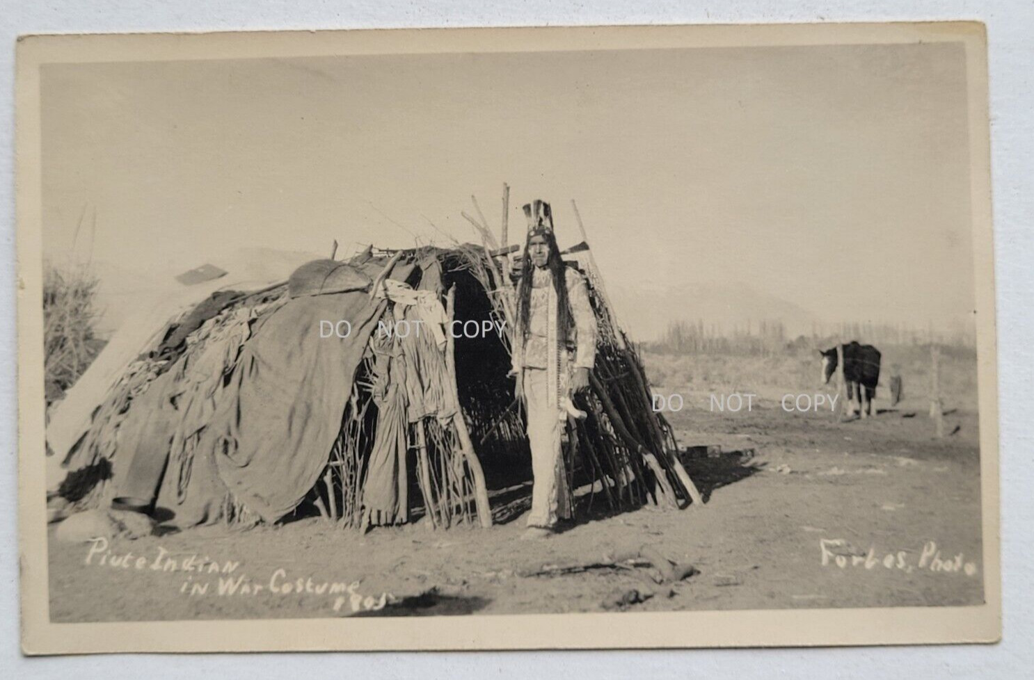 1910\'S RPPC POSTCARD...PAIUTE INDIAN IN WAR COSTUME IN CALIFORNIA A A FORBES
