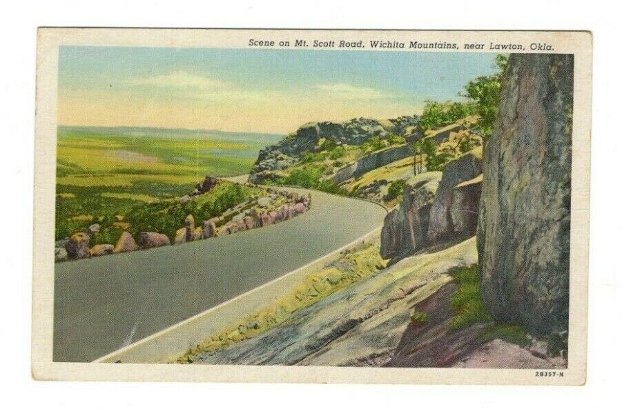 VTG Mt Scott Road Wichita Mountains near Lawton OK, Postcard, Posted 1951