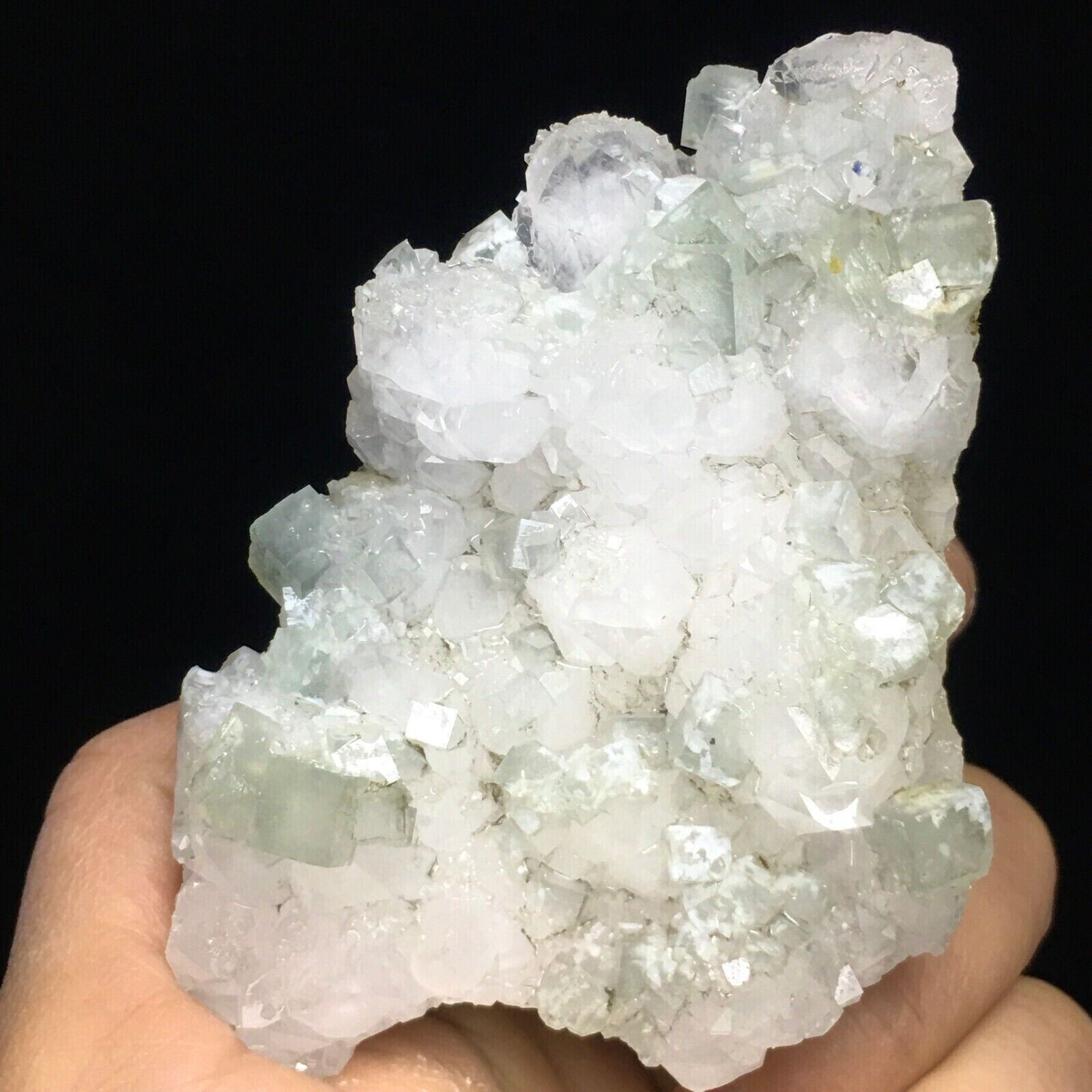195g Transparent Green Cubic Fluorite and White Quartz Crystal Mineral Specimen