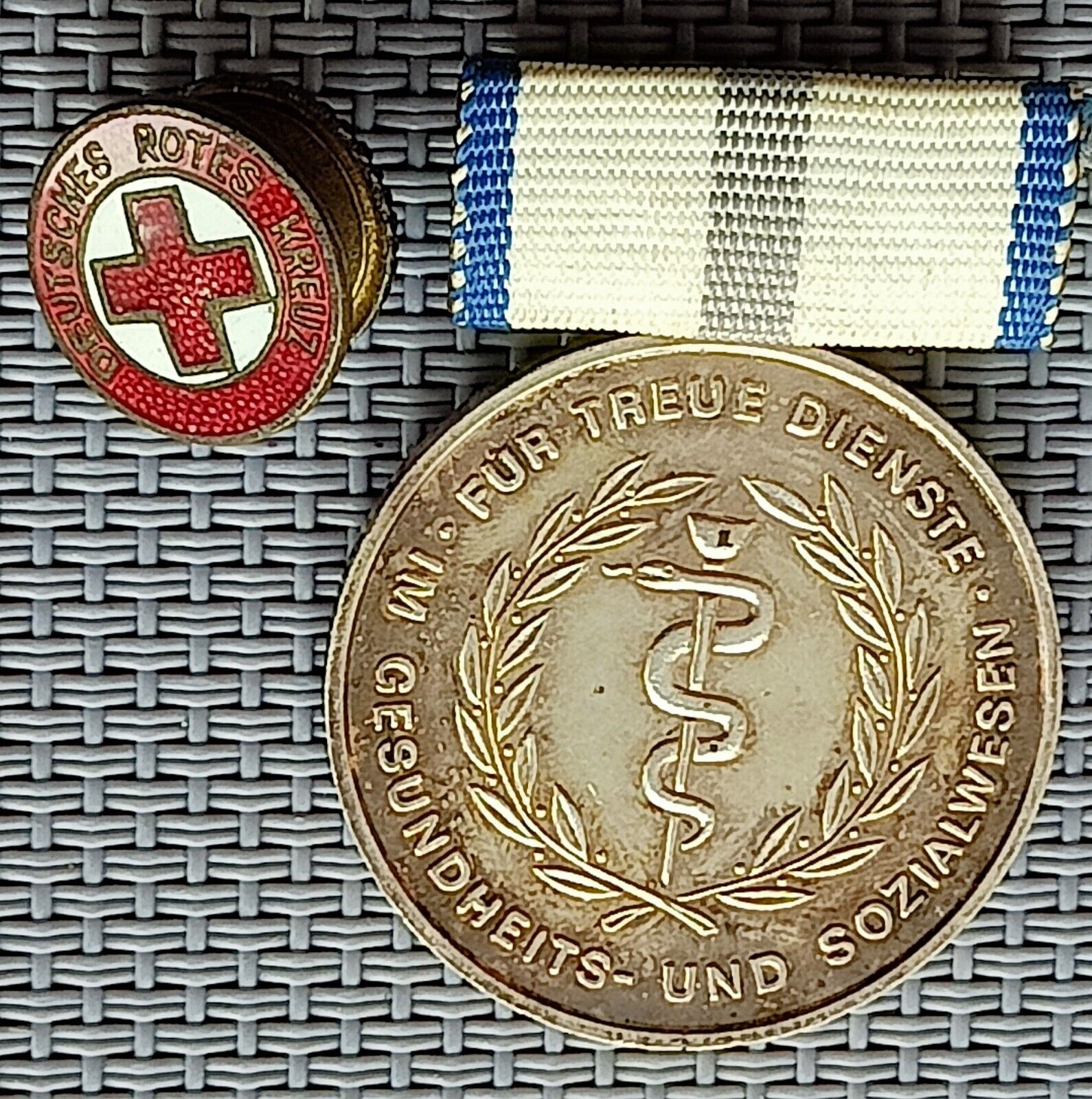 2 x east German Red Cross badges COLD war relic rare