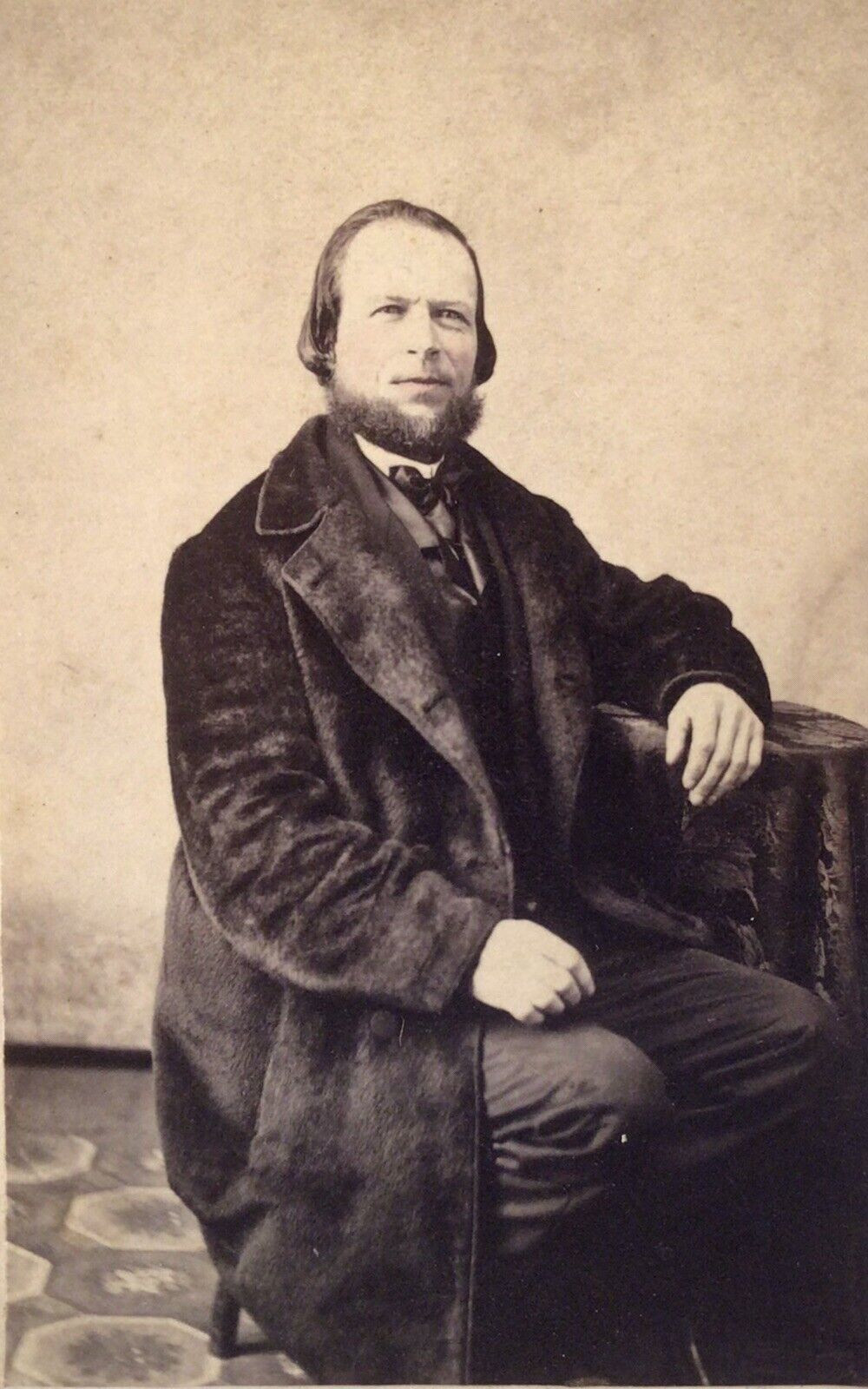 1860’s CDV PHOTO handsome young man Fur Coat Civil War Era Carlisle PA
