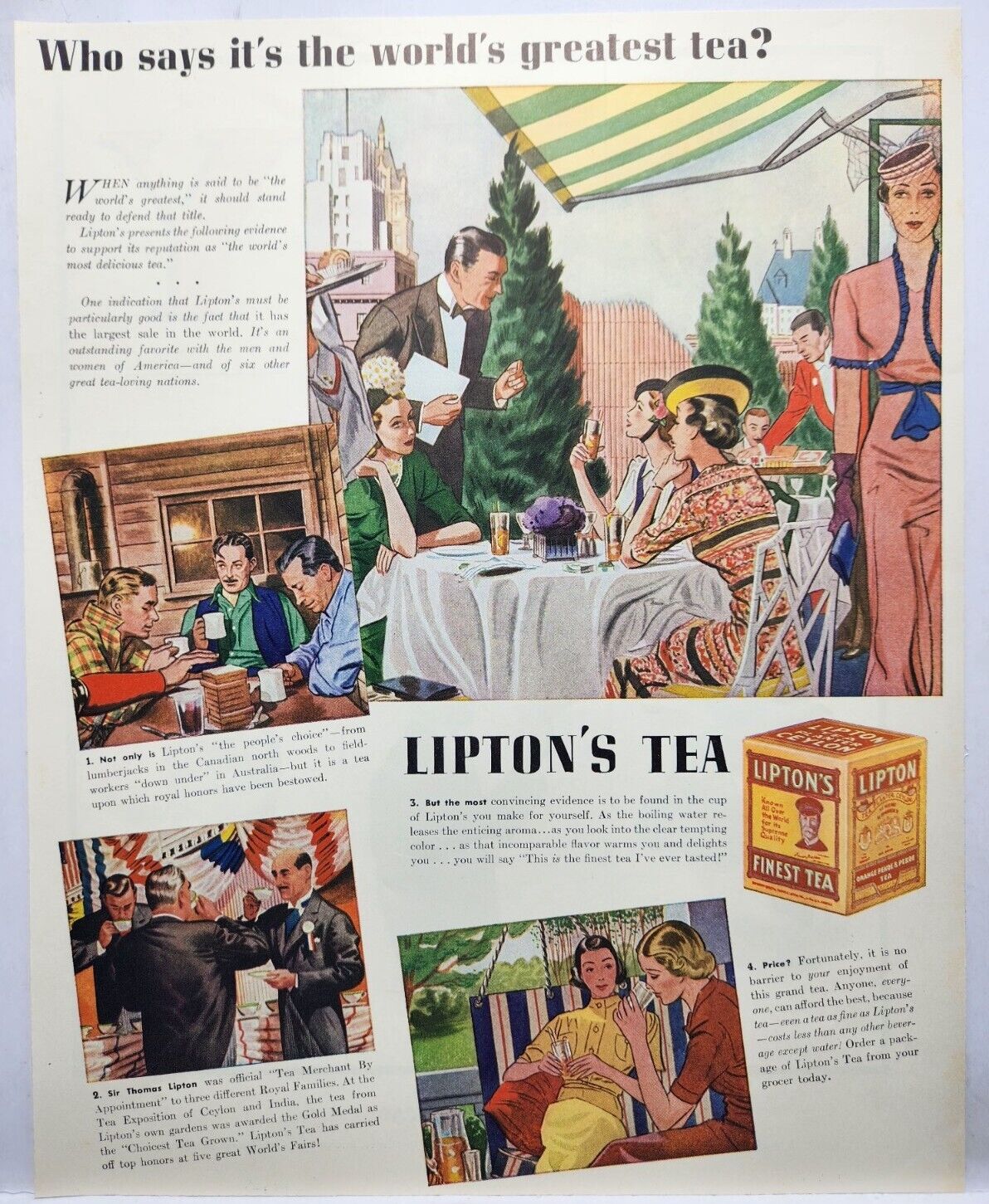1938 Lipton Tea  Sir Thomas Vintage Print Ad Man Cave Poster Art 30\'s