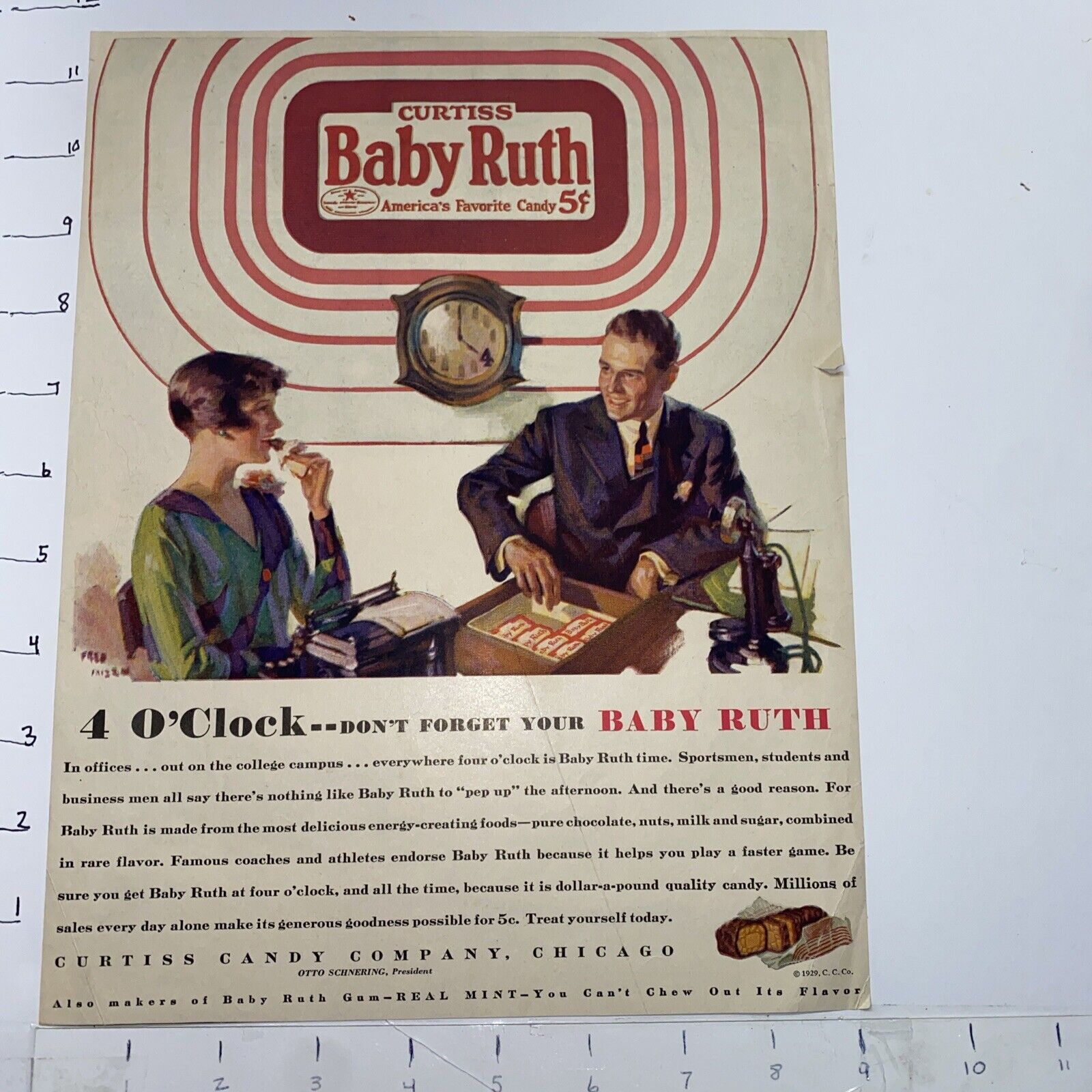 Vintage Baby Ruth 1929 4 O’clock Don’t Forget Your Baby Ruth White Packaging