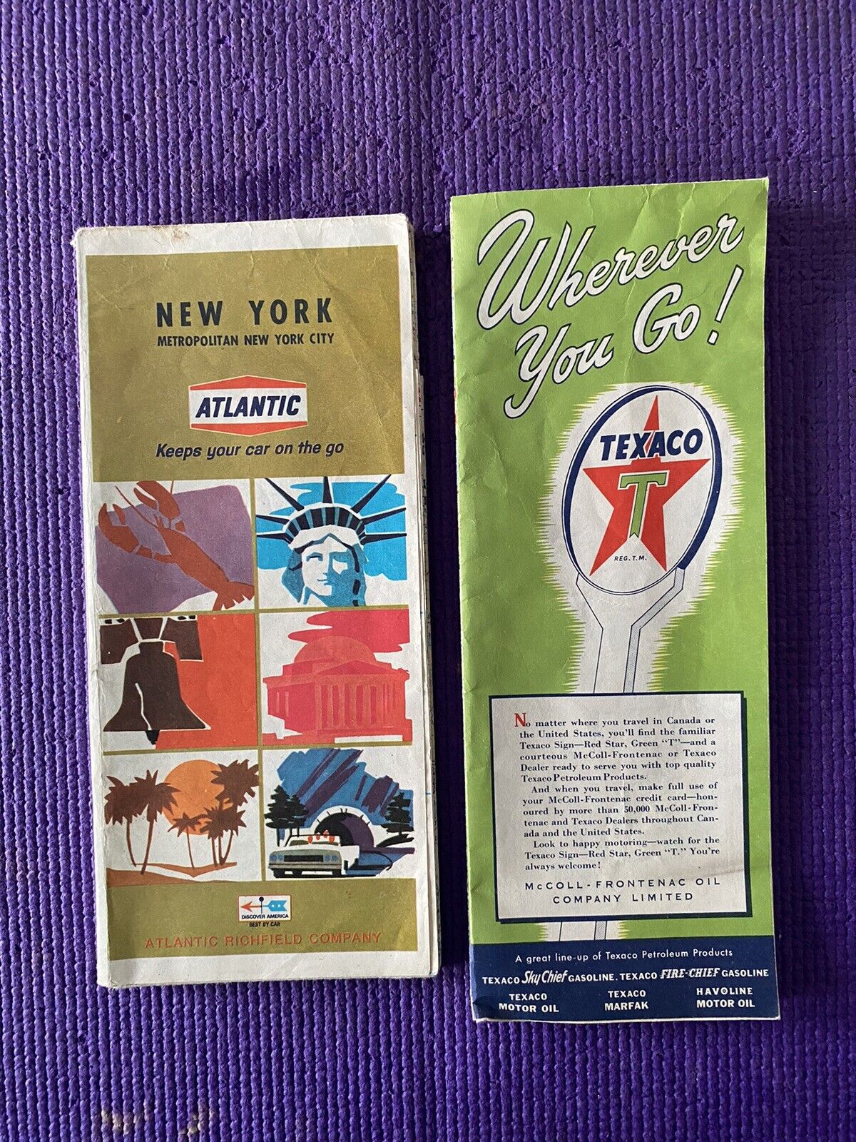 Lot of (2) Vintage Road Maps Texaco and Atlantic