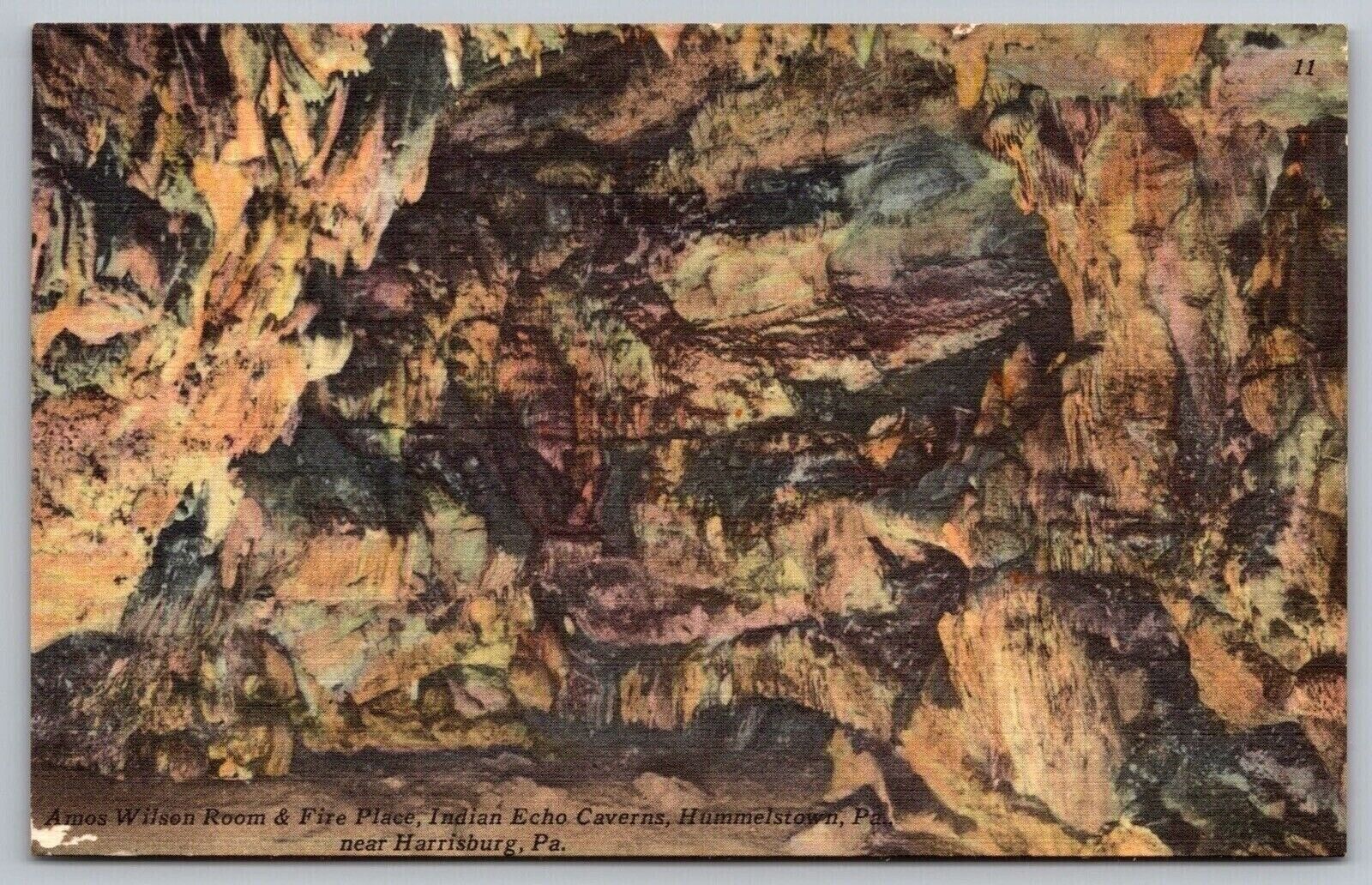 Hummelstown Pennsylvania Indian Echo Caverns Amos Wilson Room Linen Postcard