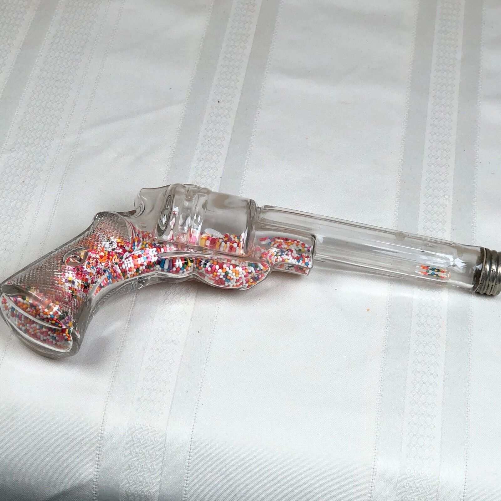 Vintage Glass Toy Gun Candy Container 10 Inches With Cap