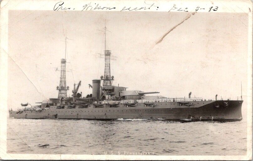 RPPC Postcard President Wilson Escort Ship Dec. 1913 U.S.S. Pennsylvania   10039