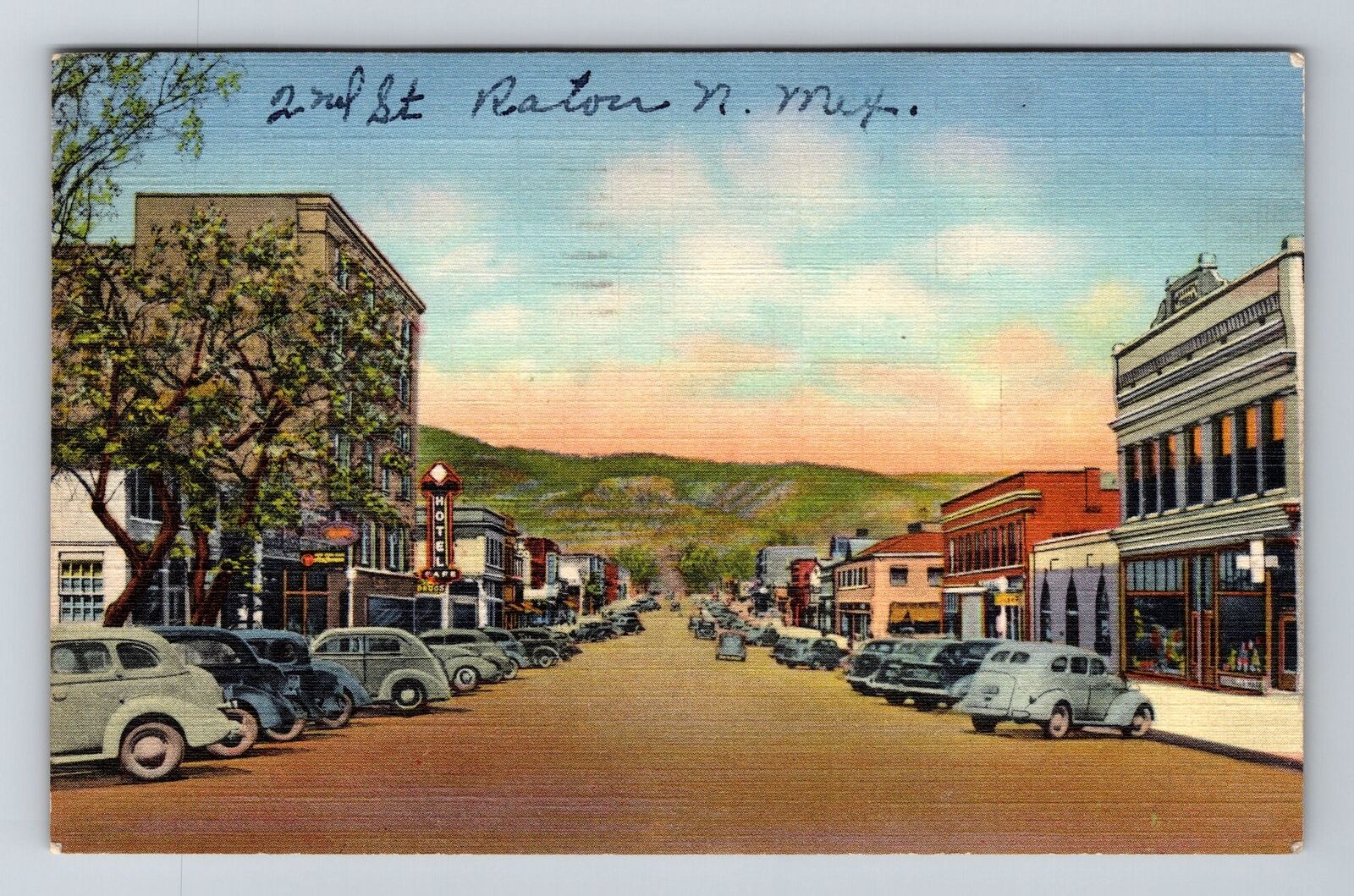 Raton NM-New Mexico, Second Street North Hotel c1947 Vintage Souvenir Postcard