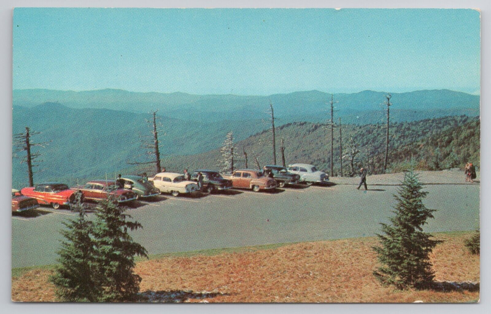 Postcard View From Clingman\'s Dome Parking Area Fontana Dam North Carolina Cars