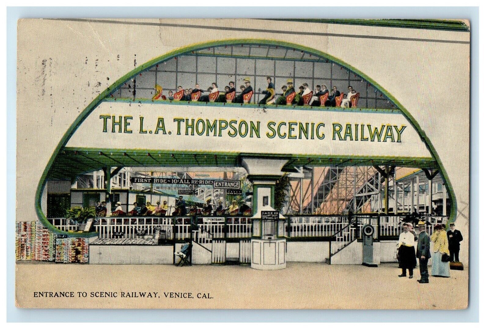 1916 Entrance To L.A. Thompson Scenic Railway Venice California CA Postcard