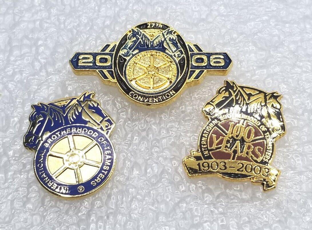 Lot of 3 Vintage Teamsters Gold Tone Lapel Pins - Logo 100 Years Convention 