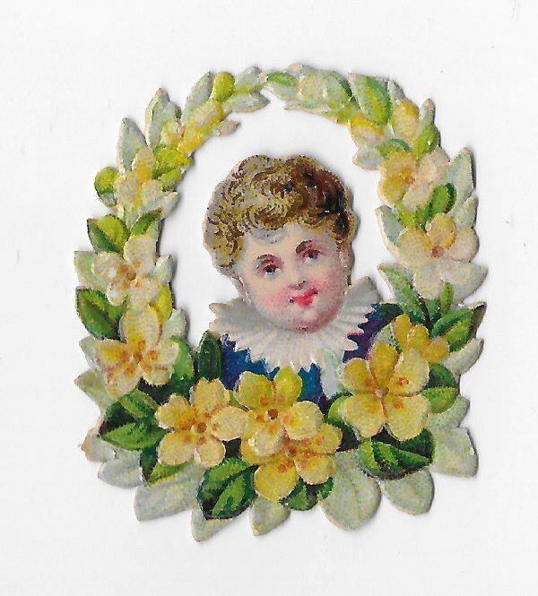 1888 Chromo de Coupis, No.422 Baby GARLANDS #3 Antique, Diecut Scrap, 1-1/4\