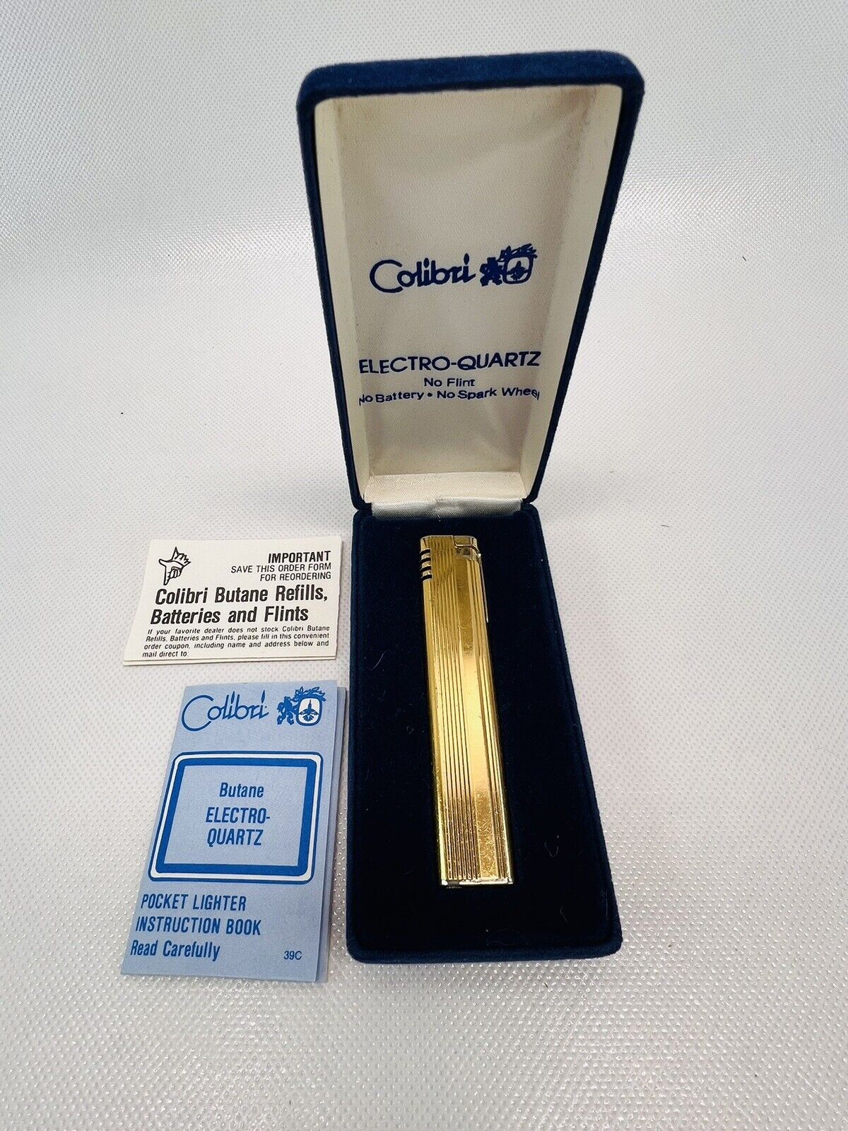 Colibri Pocket Lighter Electro Quartz Gold Tone With Original Box Vintage