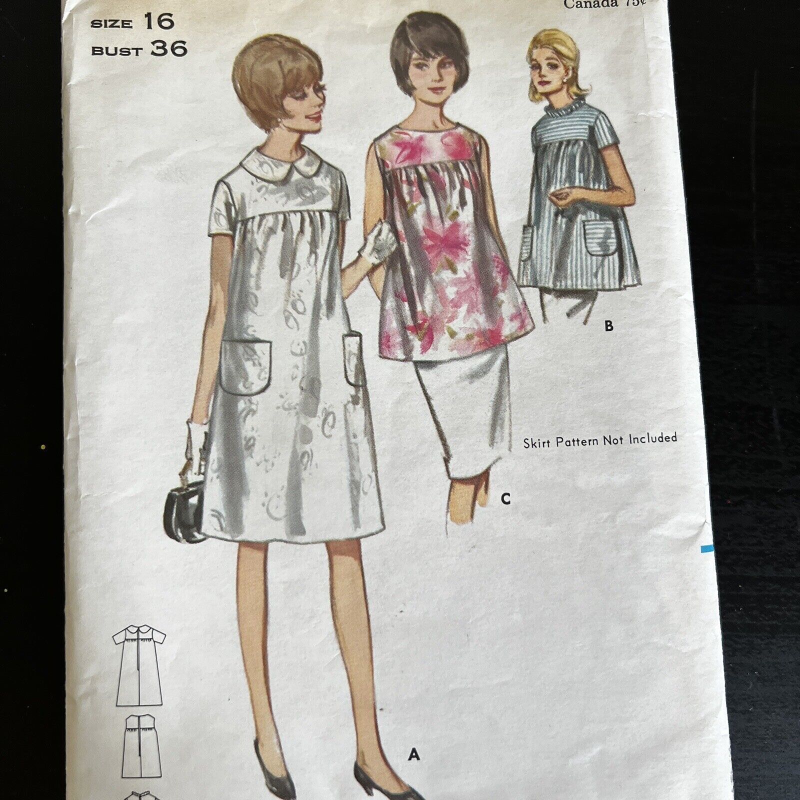 Vintage 1960s Butterick 3826 Mod Maternity Dress or Top Sewing Pattern 16 CUT